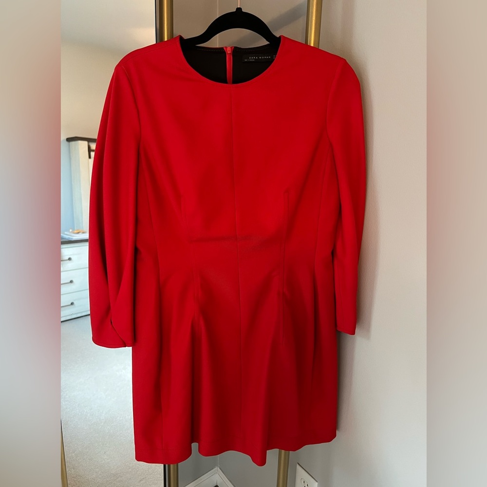 Red structures zara dress
